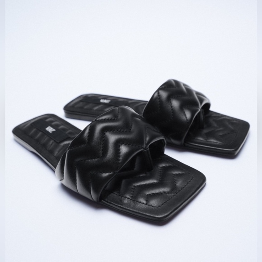 Zara Quilted Slide Sandals in Black